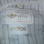 Men's Jacket Light Real Leather Madras White Striped Size 50 Spring Aniline
