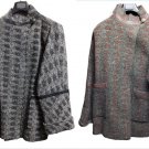Jacket Woman Poncho Pure Wool + Real Leather Tweed Fantasy Chess Vintage 80