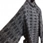 Jacket Woman Poncho Pure Wool + Real Leather Tweed Fantasy Chess Vintage 80