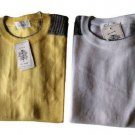 T-Shirt Crew-Neck Man short Sleeve White Yellow Ramie M Or L Giessebi Striped