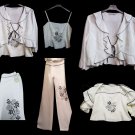 Women's Trousers Top + Bolero White Mix Linen Hand Embroidered Mariella Erre