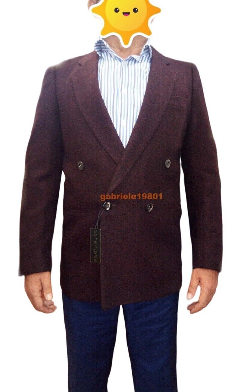 Men's Jacket Double Chest Winter 46/52 Wool Marc Made IN Italy New Violet