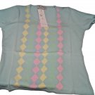T-Shirt Woman Turquoise Rhombus Viscose S M L short Sleeve Made IN Italy Casual