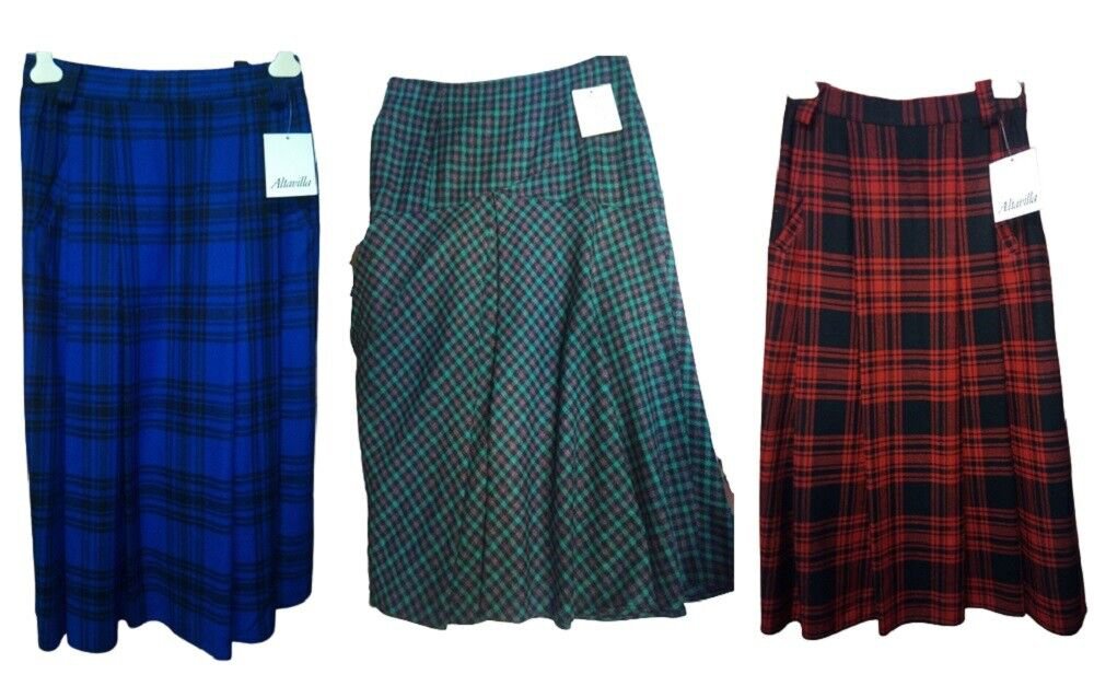 Skirts Winter Various Sizes From 40 A 48 & Colours Midi Wool Tartan Red Blue