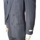 Men's Suit Grey Blue Slim Fit Double Chest Pure Silk Summer Facis