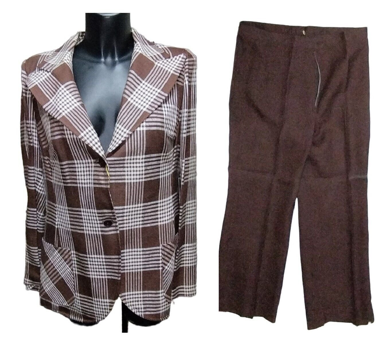 Woman set Summer Unlined Mix Linen Brown Jacket Check Half Ages 70
