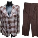 Woman set Summer Unlined Mix Linen Brown Jacket Check Half Ages 70