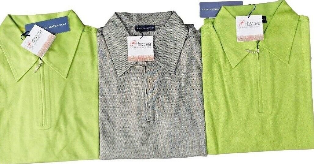 Men's Pole Summer Light short Sleeve Zipper Solid Colour lisle yarn Morgano