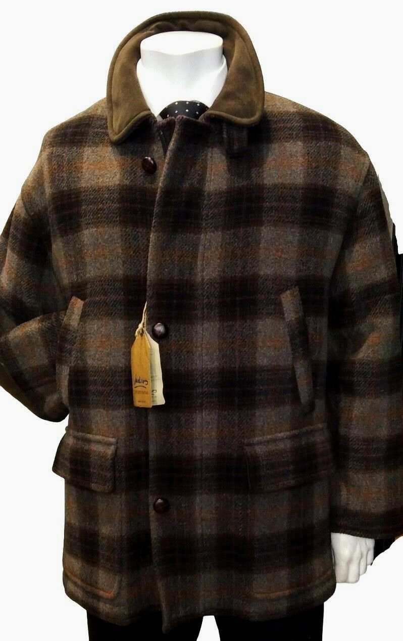 Men's Jacket Winter Fabric Wool Check Brown British Size M Padded New