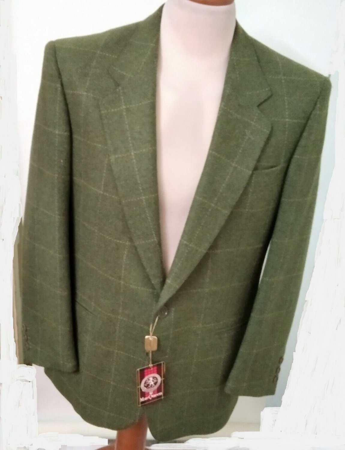 Men's Jacket Winter Fabric Green Wool Blend Cashmere 48 & 52/54 Check British