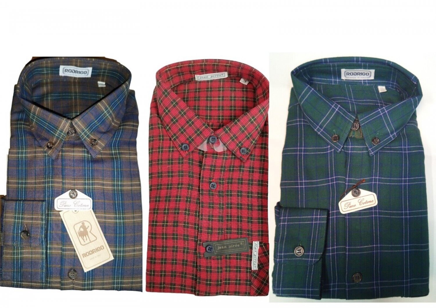 Men's Shirts Check Button-Down Size 37 38 & 41 Flannel Cotton Vintage Man Shirt