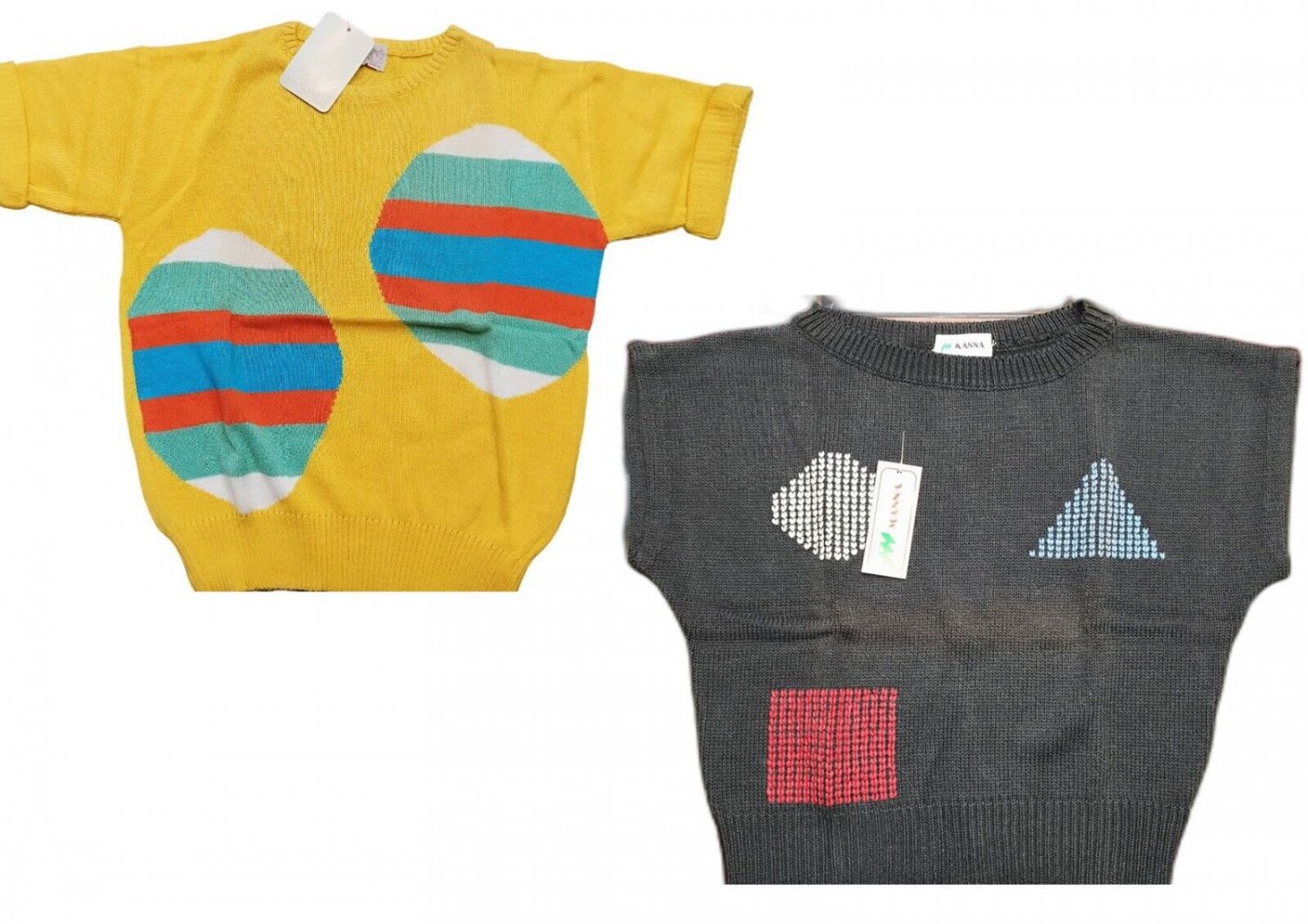 Women's Sweater Short Spring Cotton Blend Geometric Ages 70 short Sleeve Yellow