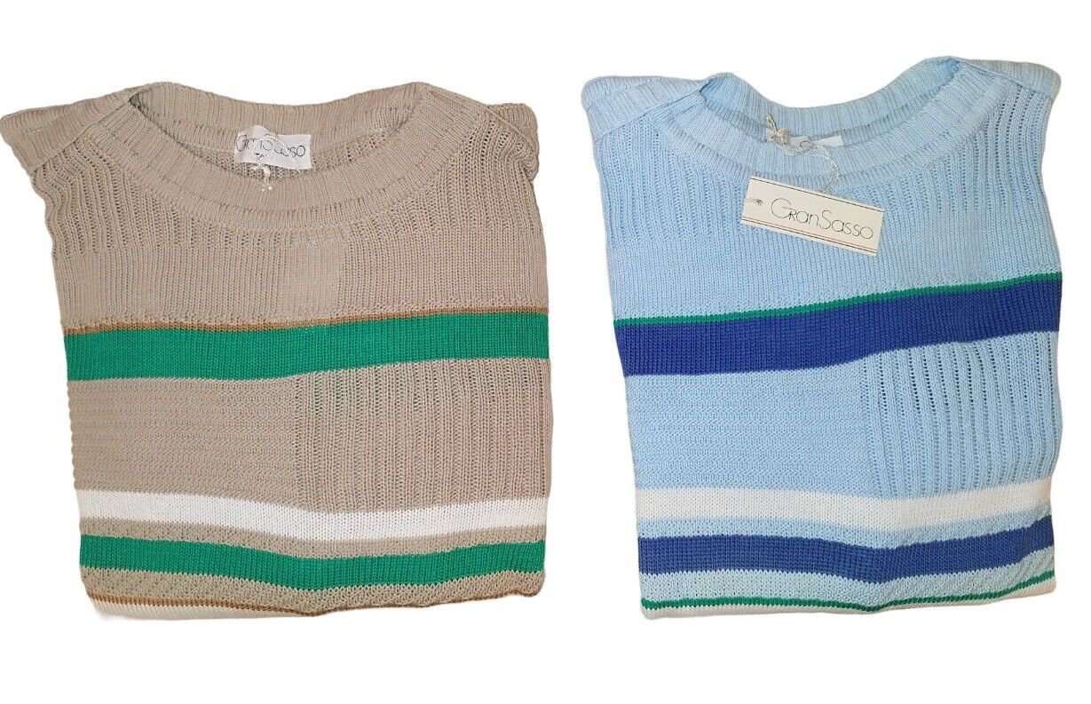 Pullover Men's Long Sleeve Pure Cotton Wrought Striped Vintage Gran Sasso Italy