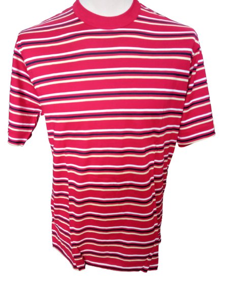Men's short Sleeve lisle yarn Red Striped Cagi S/L Summer G. Neck