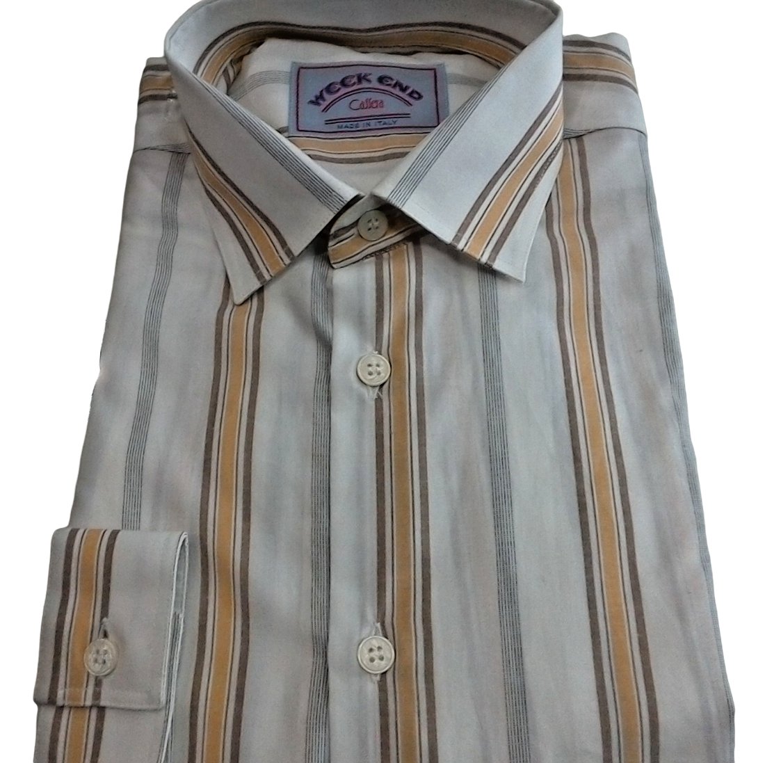 Shirt Striped Bottom White Long Sleeve Pocket Fit Comfortable Made IN Italy