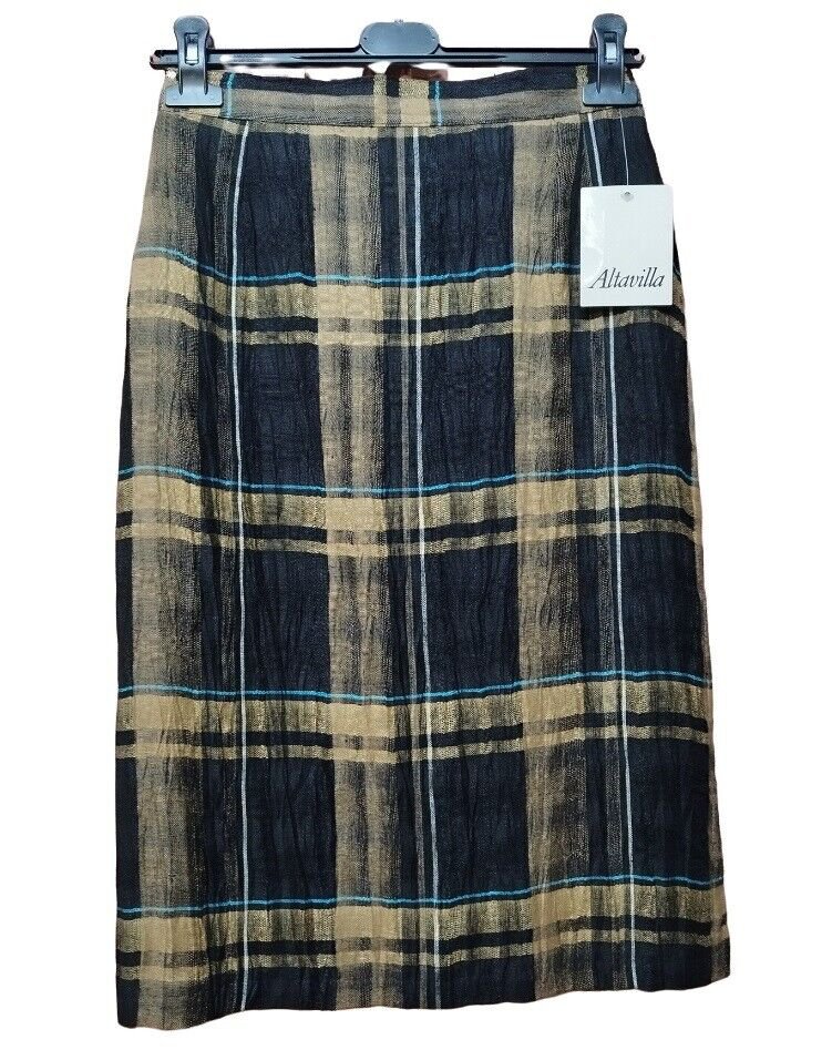 Skirt Light Check Mix Linen Bottom Black Lined, Size 42 Summer Flax Skirt New