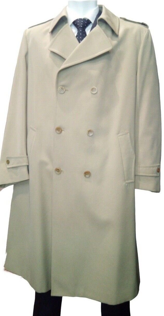 Trench Man Double-Breasted Wool 100% Khaki Raincoat 55 Size Shaped Photo