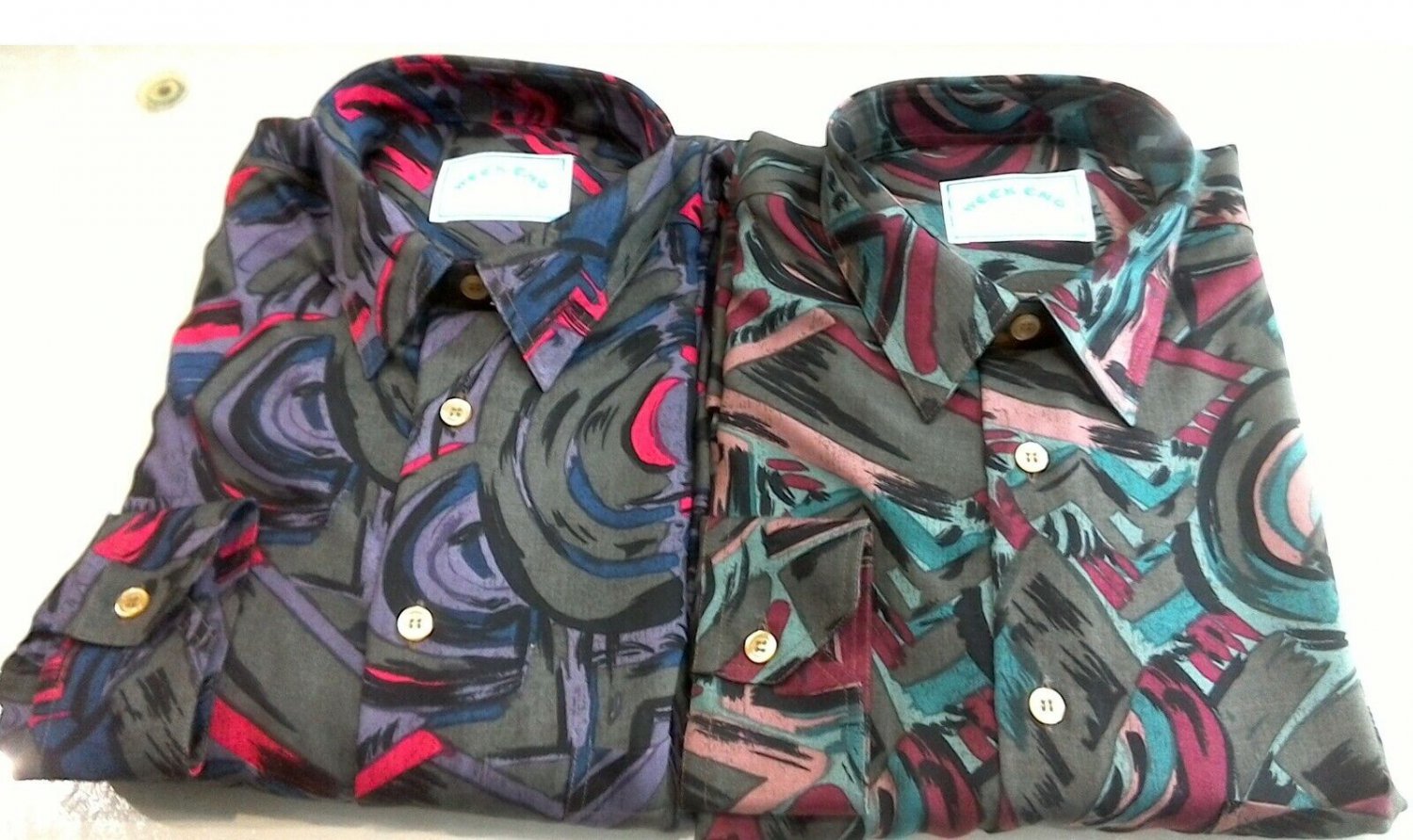 Men's Long Sleeve Shirt Multicoloured Size 41 Fit Wide Print Viscose