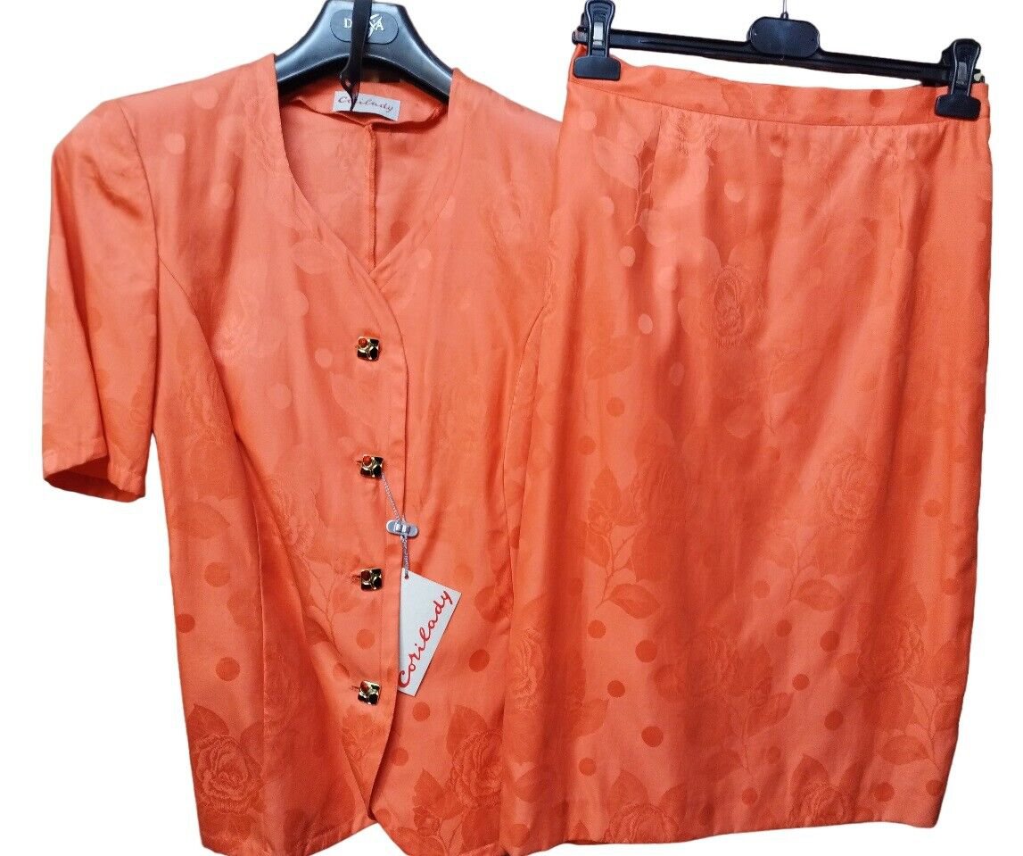 Woman set Orange Summer Jacket & Skirt Corilady Comfortable Buttons Jewel