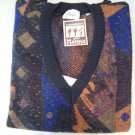 Men's Sweater Wool Blend V Neck XL Wide Fantasy Abstract Blue/Orange Manna