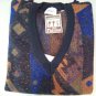 Men's Sweater Wool Blend V Neck XL Wide Fantasy Abstract Blue/Orange Manna