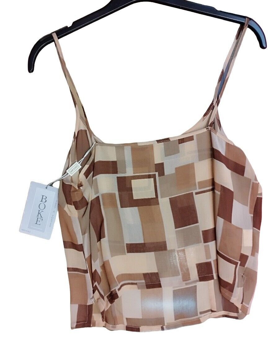 Womens Top Viscose Straps Geometric Design Brown Light Size 44 It