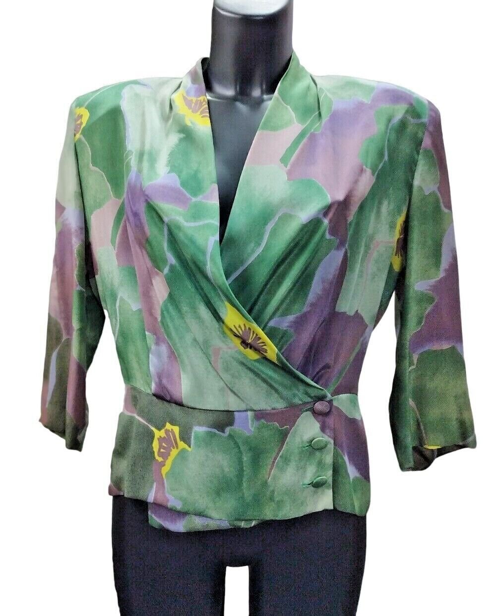 Blouse Light Green Fantasy Silk Blend 3 Buttons Double-Breasted Dianag Silk