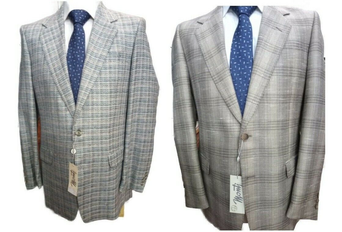 Jacket Man Two Buttons Check 46/48 Monti Classic Light Summer Pieces Unique