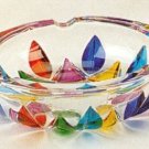 Murano Italian Art Glass Multicolor Leaves Round Glass Ashtray NEW