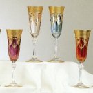 6 Pc 24K Gold Murano Medici Crystal Champagne Goblets