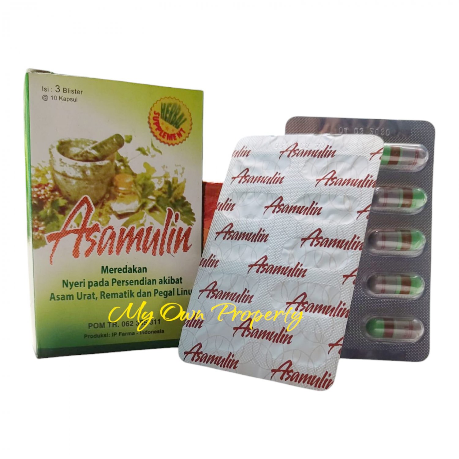 5 Box Asamulin Herb Capsulles For Gout Uric Acid Rheumatism Cholesterol ORI-Emboss box