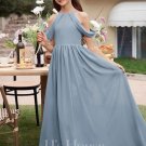 A-line Halter Floor-Length Chiffon Junior Bridesmaid Dress