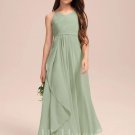 A-line V-Neck Floor-Length Chiffon Junior Bridesmaid Dress With Cascading Ruffles
