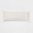 Oblong Oversized Texture Pick Stitch Plaid Decorative Throw Pillow Cream Home Decor