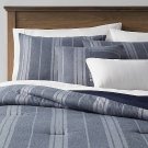 5Pc King Bowen Reversible Herringbone Stripe Comforter Bedding Set Blue Decor