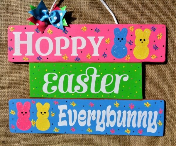 Onepiece Slatted Sign Hoppy Easter Everybunny Wall Art Door Hanger ...