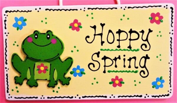 Frog Hoppy Spring Sign Wall Art Door Hanger Plaque Country Wood Crafts ...