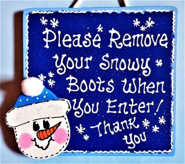 Remove Snowy Boots Sign Wall Door Hanger Snowman Shoes Plaque Winter
