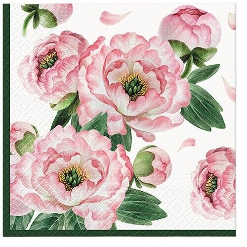 Two Individual Luncheon Decoupage Paper Napkins Pink Peonies Floral ...