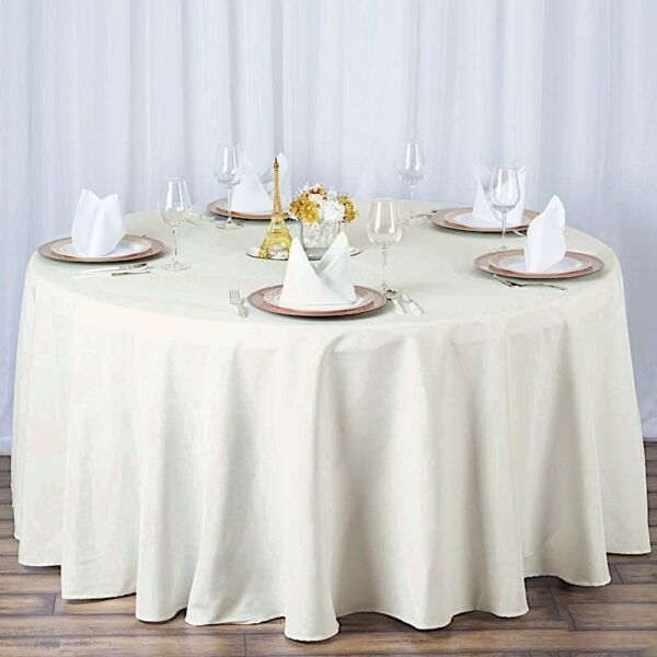 Ivory 120" Premium Round Polyester Tablecloth Wedding Party Tabletop Dinner