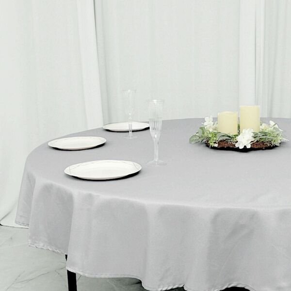 Silver Round 70" Polyester Tablecloth Wedding Catering Kitchen Linens Ceremony