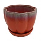Orange Petal Bowl Ceramic Pot With Attached Saucer 7.5" X 5.5" Fresh