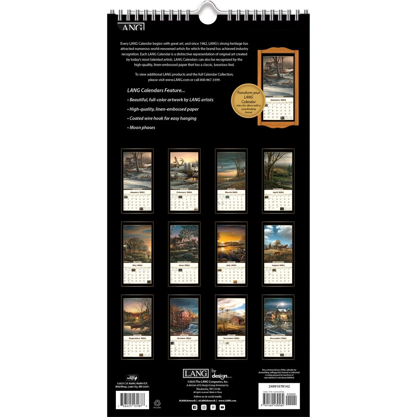 Lang Terry Redlin 2024 Vertical Wall Calendar W