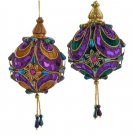 Set of 2 Peacock Colored Ball With Dangle Ornaments T3460    w