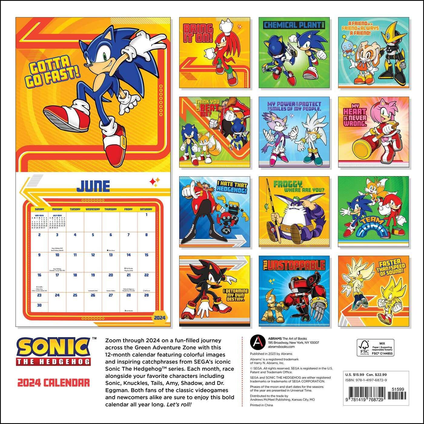 Harry Abrams Sonic the Hedgehog 2024 12 x 12 Wall Calendar w