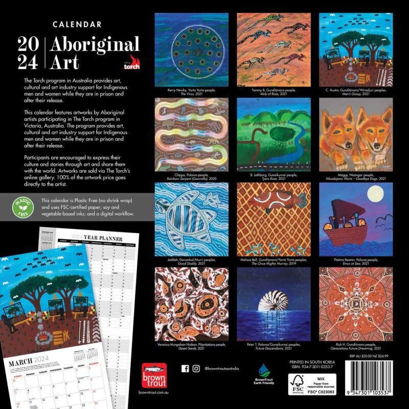 Browntrout Aboriginal Art 2024 12 x 12 Wall Calendar w