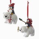 Set of 2 Polar Bear With Penguin Ornaments H5111 w