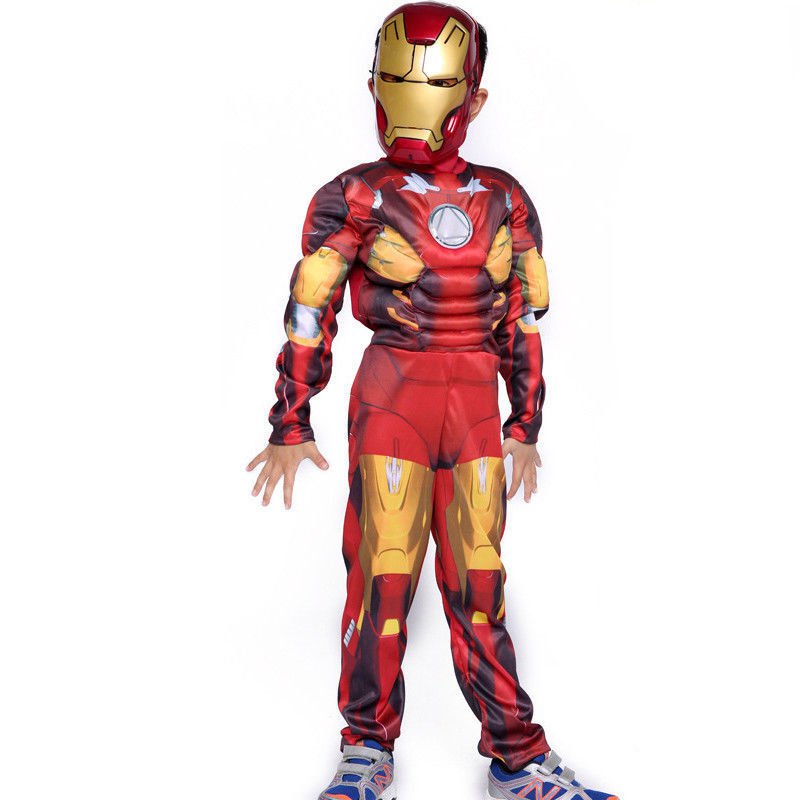 Marvel Avengers Iron Man Muscle Cosplay Halloween Costume Suite & Mask S,M,L w