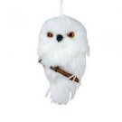 Plush White Owl Hanging On Branch Ornament C2220 w