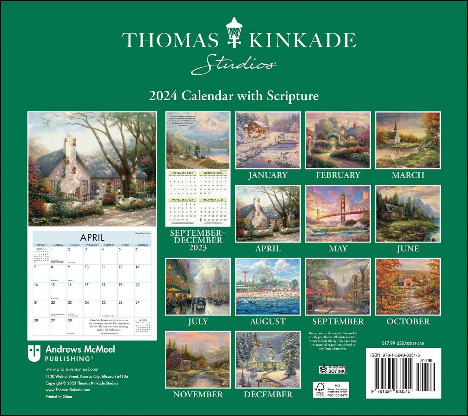 McMeel Thomas Kinkade Studios with Scripture 2024 Deluxe Wall Calendar